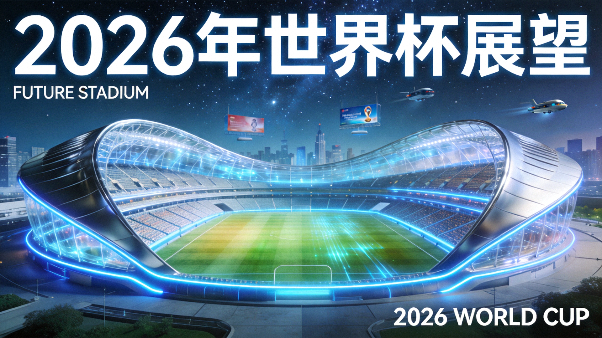 2026年世界杯展望背景，未来感球场设计